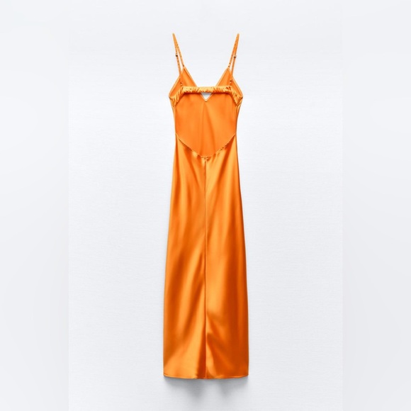 Zara dress maxi midi hot orange satin effect wedding party cocktail - Picture 16 of 16